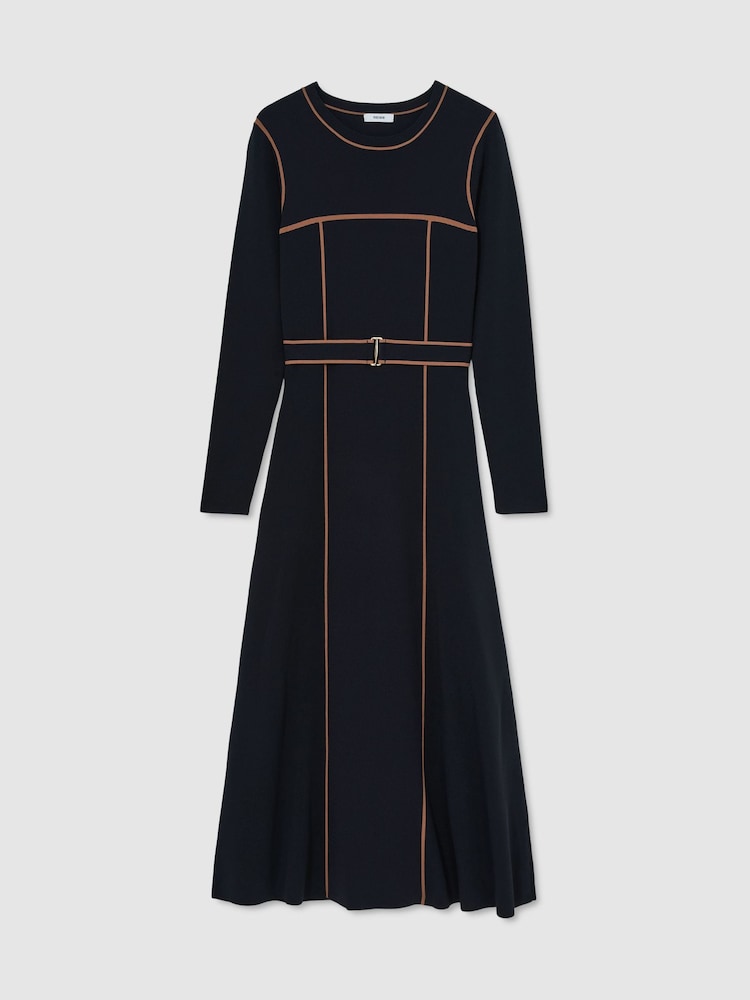 Marine/Camel - Robe Mi-longue Reiss Etta Colour Block en maille - Image 2 de 8