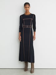 Marine/Camel - Robe Mi-longue Reiss Etta Colour Block en maille - Image 3 de 8