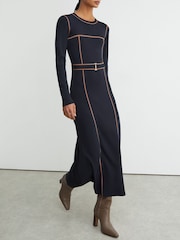 Marine/Camel - Robe Mi-longue Reiss Etta Colour Block en maille - Image 5 de 8