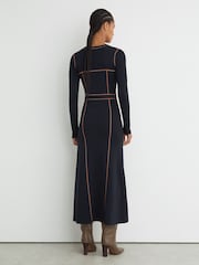 Marine/Camel - Robe Mi-longue Reiss Etta Colour Block en maille - Image 6 de 8