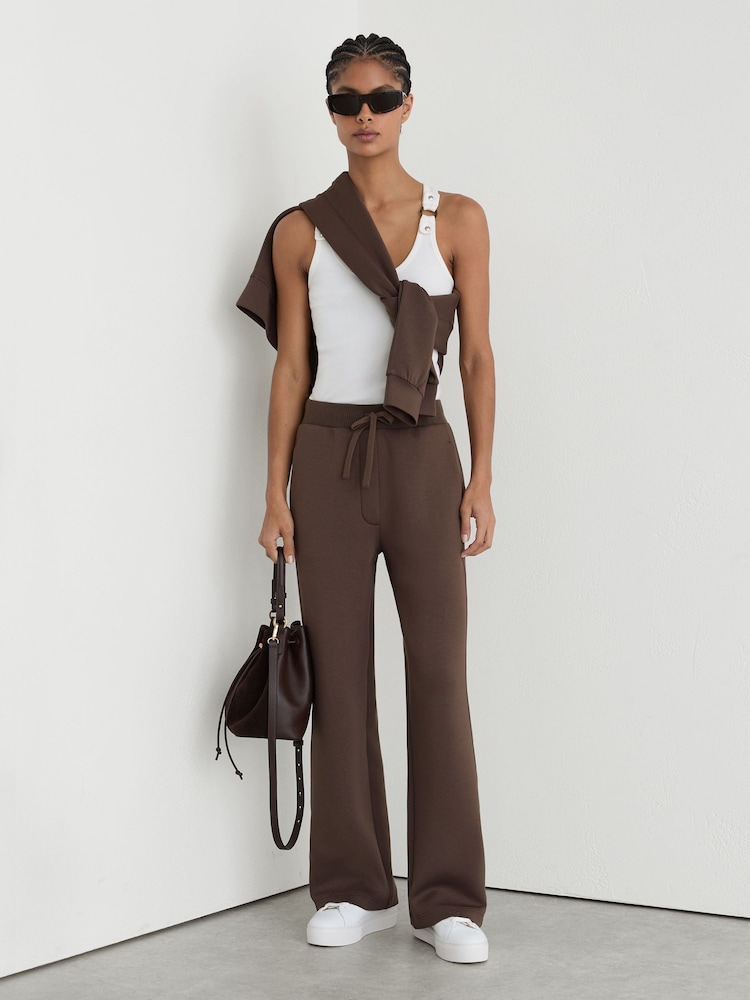 Reiss Mocha Brown Laney Petite Premium Interlock Wide-Leg Joggers - Image 1 of 8 Reiss Mocha Brown Laney Petite Premium Interlock Wide-Leg Joggers - Image 1 of 8
