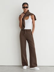 Reiss Mocha Brown Laney Petite Premium Interlock Wide-Leg Joggers - Image 3 of 8
