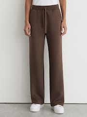 Reiss Mocha Brown Laney Petite Premium Interlock Wide-Leg Joggers - Image 4 of 8
