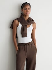 Reiss Mocha Brown Laney Petite Premium Interlock Wide-Leg Joggers - Image 5 of 8