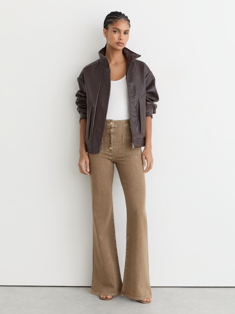 Reiss Light Brown Cali Twin-Pocket Button Flared Jeans - Image 1 of 7
