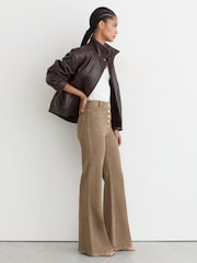 Reiss Light Brown Cali Petite Twin-Pocket Button Flared Jeans - Image 1 of 8