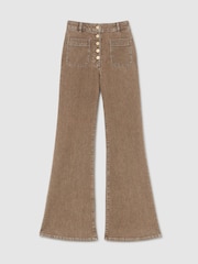 Reiss Light Brown Cali Petite Twin-Pocket Button Flared Jeans - Image 2 of 8