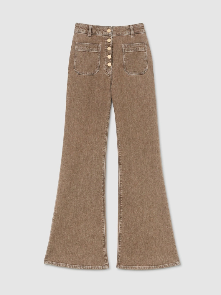 Reiss Light Brown Cali Petite Twin-Pocket Button Flared Jeans - Image 2 of 8