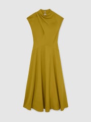 Reiss Chartreuse Green Alma High-Neck Pleat-Detail Midi Dress - Image 2 of 7