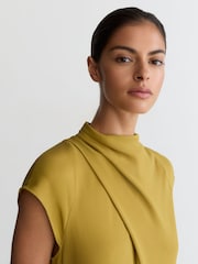 Reiss Chartreuse Green Alma High-Neck Pleat-Detail Midi Dress - Image 4 of 7