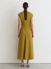 Reiss Chartreuse Green Alma High-Neck Pleat-Detail Midi Dress - Image 5 of 7