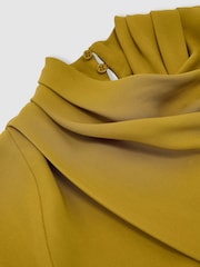 Reiss Chartreuse Green Alma High-Neck Pleat-Detail Midi Dress - Image 7 of 7