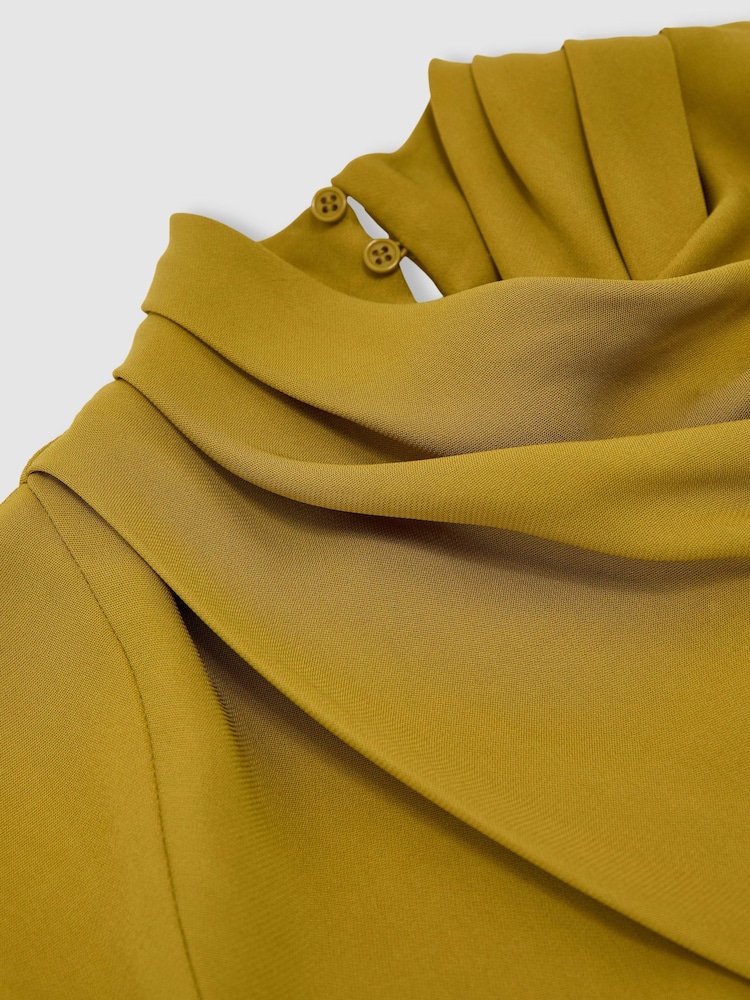 Reiss Chartreuse Green Alma High-Neck Pleat-Detail Midi Dress - Image 7 of 7