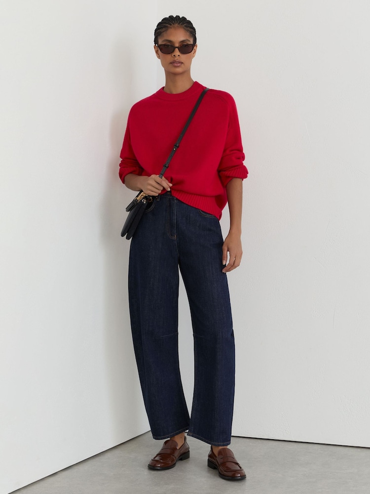 Reiss Red Riley Wool-Cashmere Crew-Neck Raglan Jumper - Image 1 of 6 Reiss Red Riley Wool-Cashmere Crew-Neck Raglan Jumper - Image 1 of 6
