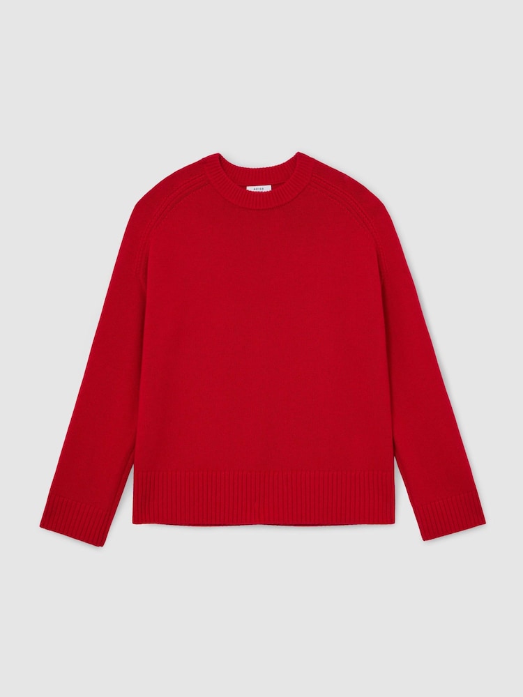 Reiss Red Riley Wool-Cashmere Crew-Neck Raglan Jumper - Image 2 of 6 Reiss Red Riley Wool-Cashmere Crew-Neck Raglan Jumper - Image 2 of 6