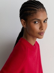 Reiss Red Riley Wool-Cashmere Crew-Neck Raglan Jumper - Image 4 of 6