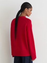 Reiss Red Riley Wool-Cashmere Crew-Neck Raglan Jumper - Image 5 of 6