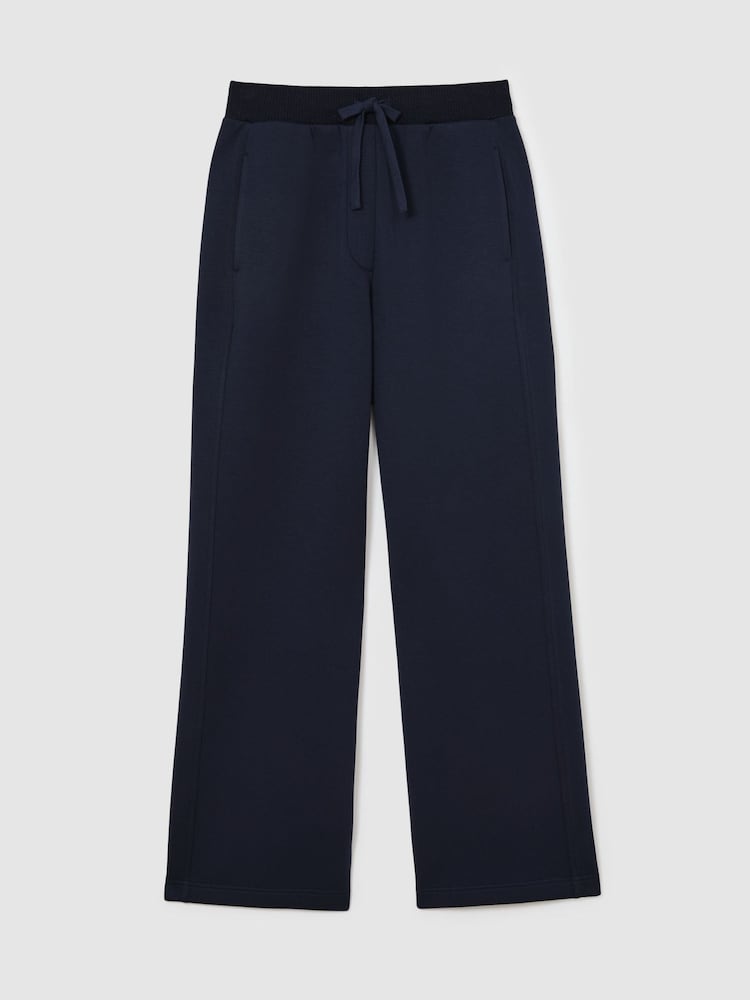 Reiss Navy Laney Premium Interlock Wide-Leg Joggers - Image 2 of 8 Reiss Navy Laney Premium Interlock Wide-Leg Joggers - Image 2 of 8
