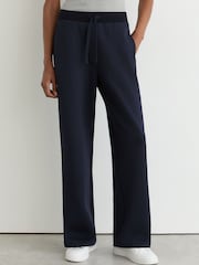 Reiss Navy Laney Premium Interlock Wide-Leg Joggers - Image 3 of 8