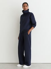 Reiss Navy Laney Premium Interlock Wide-Leg Joggers - Image 4 of 8