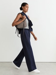 Reiss Navy Laney Premium Interlock Wide-Leg Joggers - Image 5 of 8