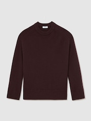 Reiss Grape Burgundy Riley Wool-Cashmere Crew-Neck Raglan Jumper - Image 2 of 7