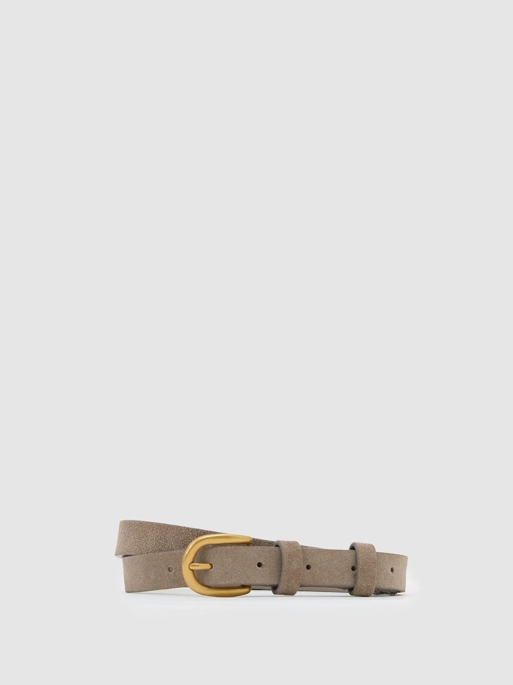Reiss Light Grey Cynthia Suede Tie Curved-Buckle Belt - Image 1 of 3 Reiss Light Grey Cynthia Suede Tie Curved-Buckle Belt - Image 1 of 3
