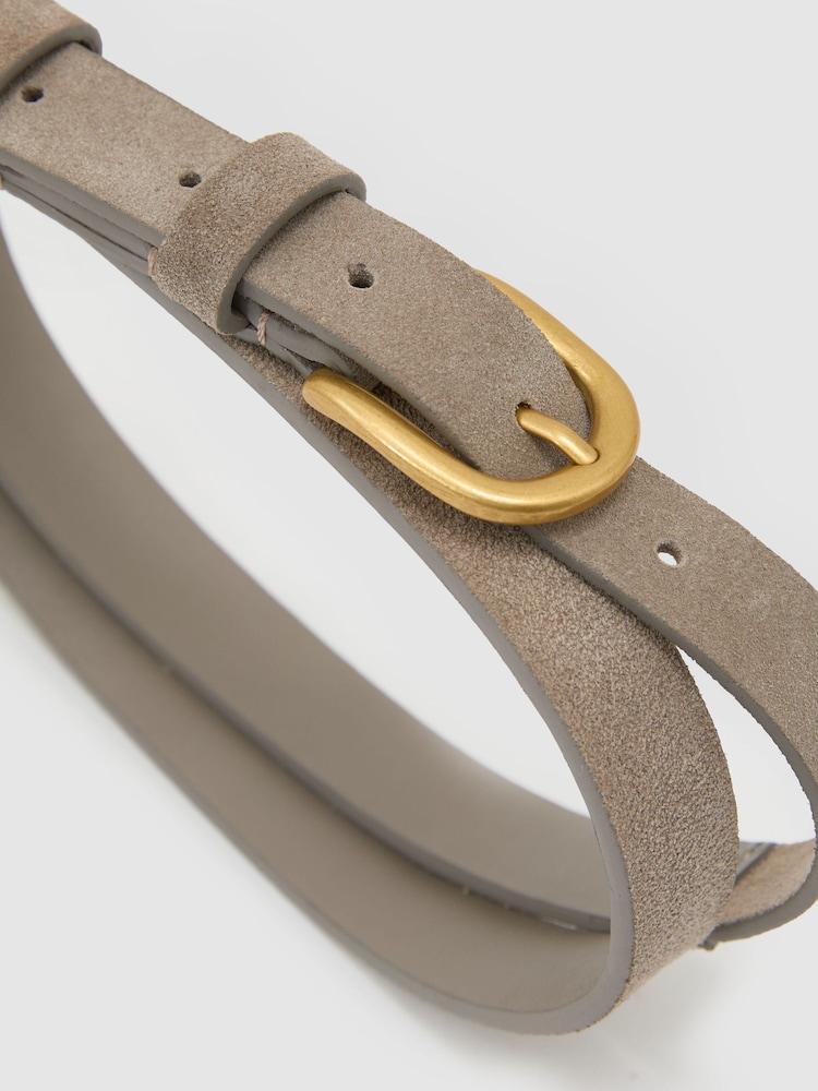 Reiss Light Grey Cynthia Suede Tie Curved-Buckle Belt - Image 2 of 3 Reiss Light Grey Cynthia Suede Tie Curved-Buckle Belt - Image 2 of 3
