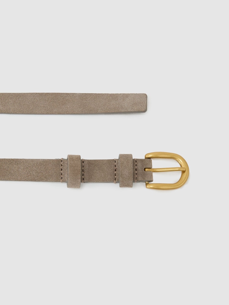 Reiss Light Grey Cynthia Suede Tie Curved-Buckle Belt - Image 3 of 3 Reiss Light Grey Cynthia Suede Tie Curved-Buckle Belt - Image 3 of 3