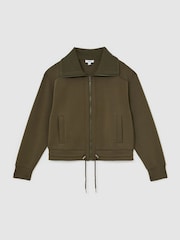 Reiss Khaki Green Laurrie Premium Interlock Zip-Front Sweatshirt - Image 2 of 6