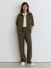 Reiss Khaki Green Laurrie Premium Interlock Zip-Front Sweatshirt - Image 3 of 6