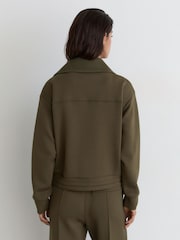 Reiss Khaki Green Laurrie Premium Interlock Zip-Front Sweatshirt - Image 5 of 6