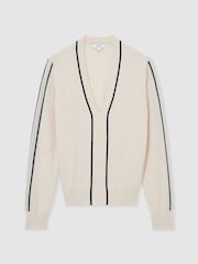 Reiss Ivory/Navy Mila Wool-Blend V-Neck Stripe-Detail Jumper with Cashmere - Image 2 of 6