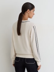 Reiss Ivory/Navy Mila Wool-Blend V-Neck Stripe-Detail Jumper with Cashmere - Image 5 of 6