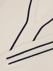 Reiss Ivory/Navy Mila Wool-Blend V-Neck Stripe-Detail Jumper with Cashmere - Image 6 of 6