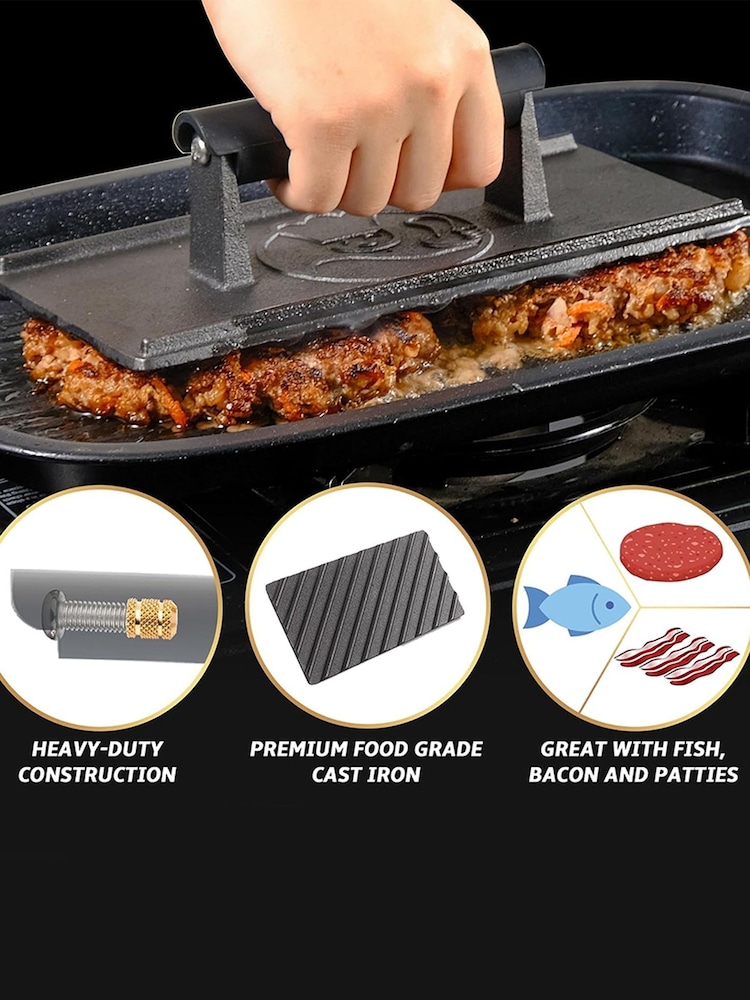 Gourmet Easy Black Multi-Purpose Cast Iron Bacon & Burger Press - Image 2 of 4 Gourmet Easy Black Multi-Purpose Cast Iron Bacon & Burger Press - Image 2 of 4