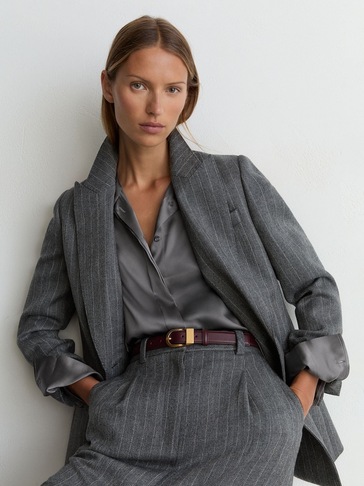 Reiss Dark Grey Ameira Silk-Satin Concealed-Placket Shirt - Image 1 of 7