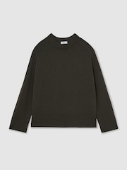 Reiss Khaki Green Riley Wool-Cashmere Crew-Neck Raglan Jumper - Image 2 of 7