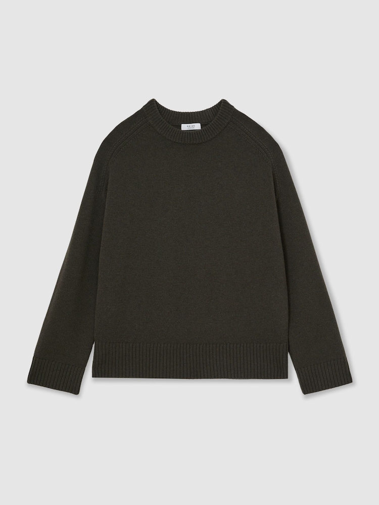 Reiss Khaki Green Riley Wool-Cashmere Crew-Neck Raglan Jumper - Image 2 of 7 Reiss Khaki Green Riley Wool-Cashmere Crew-Neck Raglan Jumper - Image 2 of 7