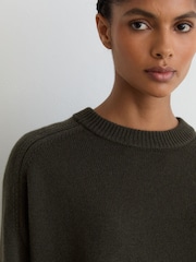 Reiss Khaki Green Riley Wool-Cashmere Crew-Neck Raglan Jumper - Image 3 of 7