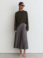 Reiss Khaki Green Riley Wool-Cashmere Crew-Neck Raglan Jumper - Image 4 of 7