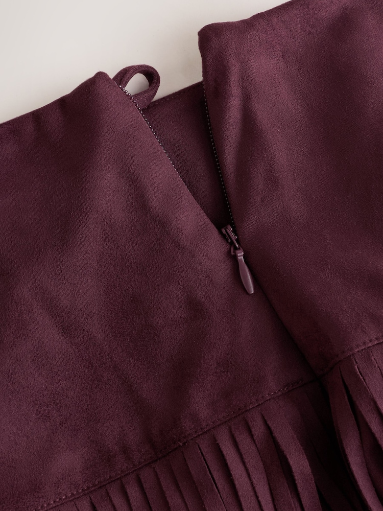 Burgundy Red Suedette Fringe Midi Skirt - Image 7 of 7