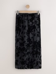 Negro - Floral Devore Midi Skirt - Imagen 1 de 3