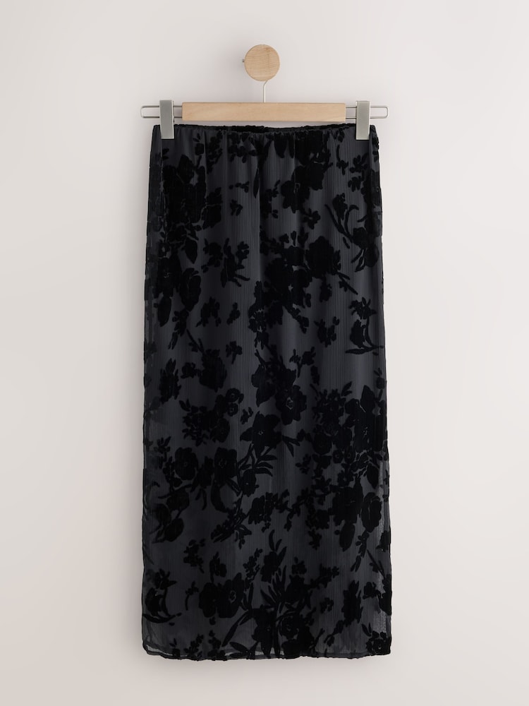 Negro - Floral Devore Midi Skirt - Imagen 1 de 3 Negro - Floral Devore Midi Skirt - Imagen 1 de 3