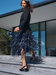 Navy N. Premium Sequin Fringe Midi Skirt - Image 1 of 7