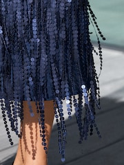 Navy N. Premium Sequin Fringe Midi Skirt - Image 4 of 7