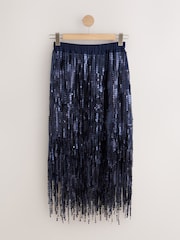 Navy N. Premium Sequin Fringe Midi Skirt - Image 5 of 7