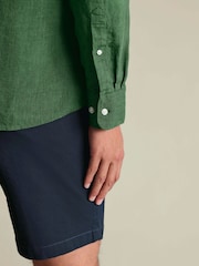 Charles Tyrwhitt Green Plain Pure Linen Shorts Sleeve Shirt - Image 2 of 5