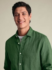 Charles Tyrwhitt Green Plain Pure Linen Shorts Sleeve Shirt - Image 3 of 5