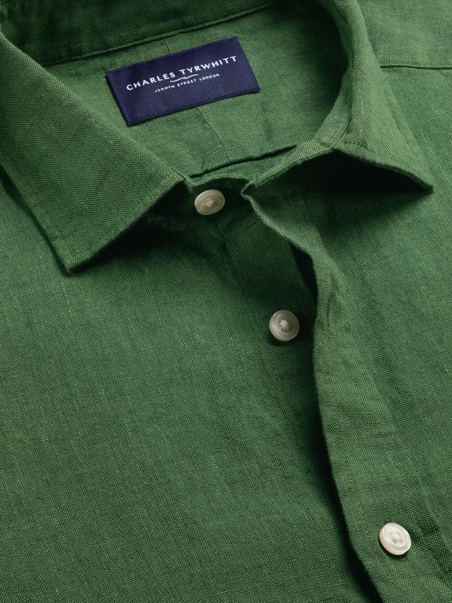 Buy Charles Tyrwhitt Green Plain Pure Linen Shorts Sleeve Shirt